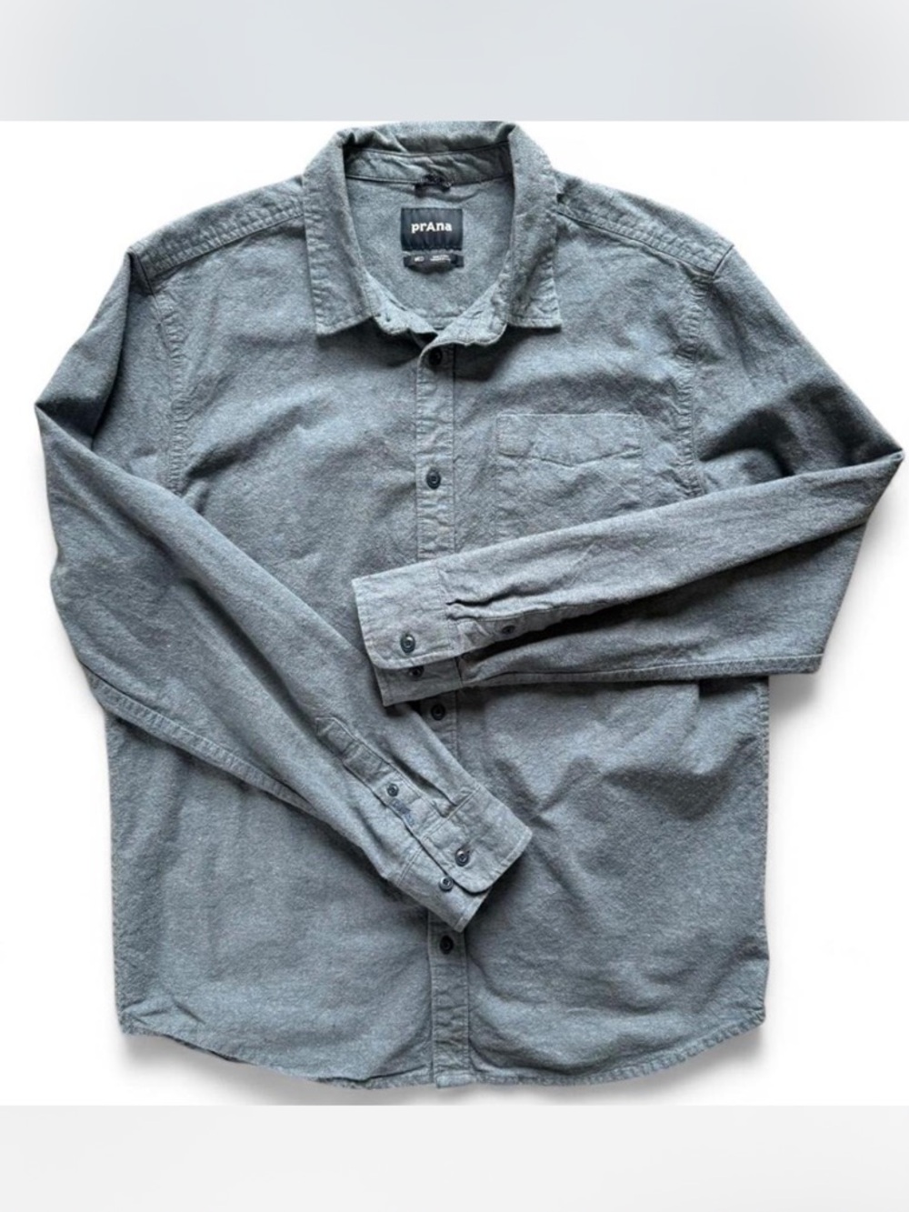 prAna Men's Long sleeve Hemp Cotton Button Down Shirt Medium Soft Gray Blue